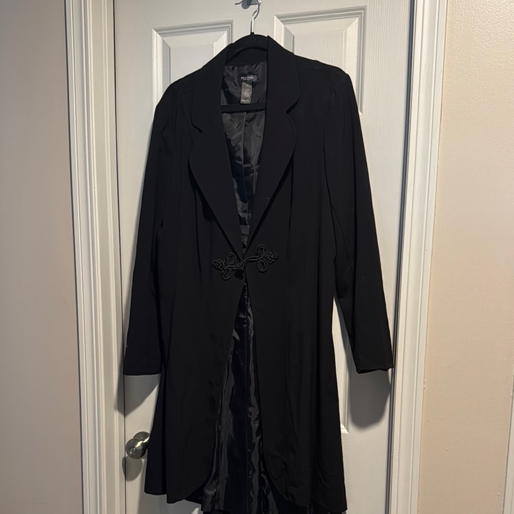 Bisou Bisou Black Long Trench with Decorative Frog Closure